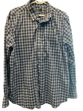 Nautica Men’s Blue and White Plaid Button-Down Shirt